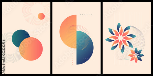 Modern geometric retro abstract background set minimal gradient shapes background collection