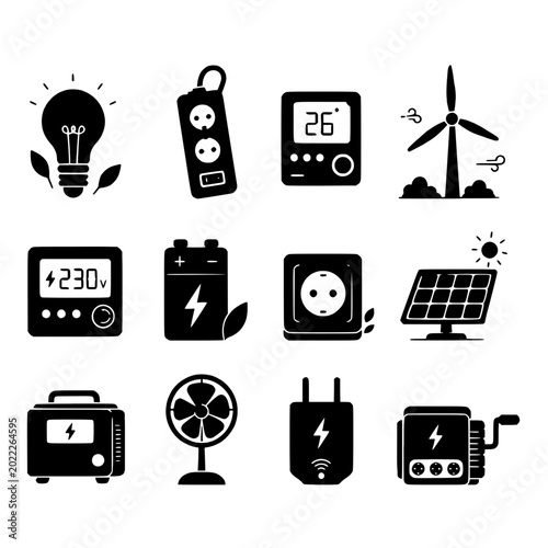 Save Energy and Electricity Icon Collection for Eco Friendly Design
