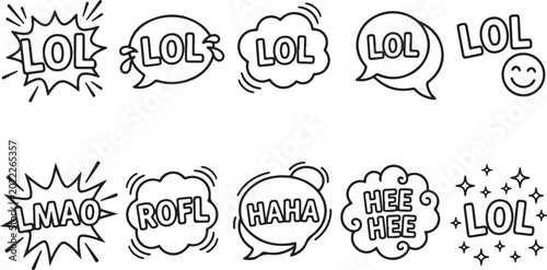 Billede på lærred Laughing expressions in speech bubbles LOL LMAO ROFL HAHA HEE HEE with emoji icons