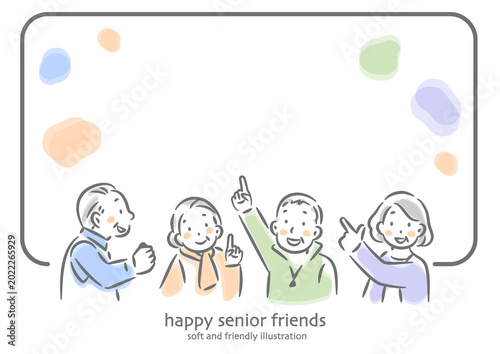 A frame featuring a lively senior woman and senior man, illustrated with a gentle watercolor touch.