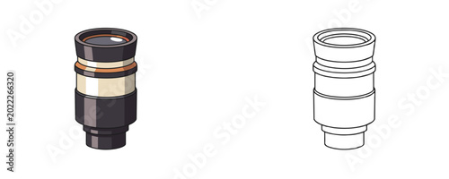 Tableau sur toile Optical telescope eyepiece presented in flat color and black line styles with bl