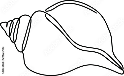 Photos Outline of a whelk seashell with spiral and pointed end on white background, con