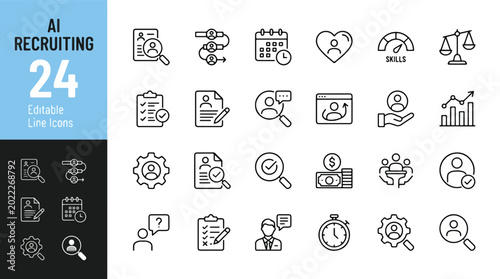 Schilderij op canvas AI recruiting icon set