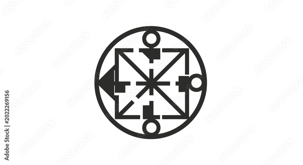Obraz premium Abstract circular geometric symbol with intersecting lines and circles.