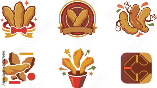 Quadro em tela Chicken nuggets food icons with various colorful illustrations and shapes