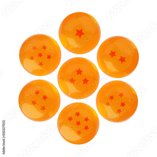 Fotografie The Seven Dragon Balls – Famous Crystal Orbs Inspired by Dragon Ball Z Isolated