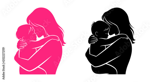 Foto Mother Holding Baby Silhouette - Love, Care, Family Bond, Pink and Black Duo