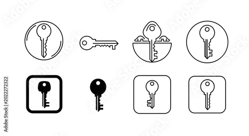 Set of minimalist key icons in vector style for UI design