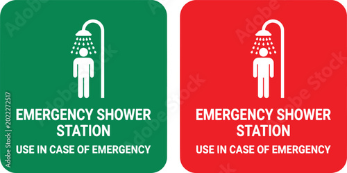 Foto Emergency shower station sign board safety wash vector icon