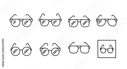 Set of minimalist line art eyeglasses icons for optical design