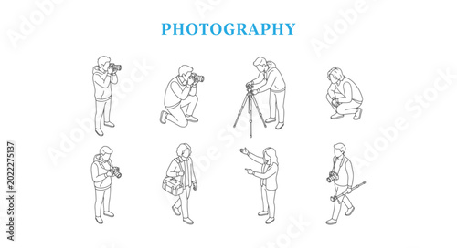 Foto Set of Isometric Photographer People Architectural Scale Figures, Vector Line Ar