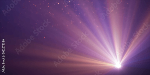 A bright burst of energy glows as sun rays and stars shine through clouds in a blue heaven, creating a nature backdrop of light and flares across the summer sky