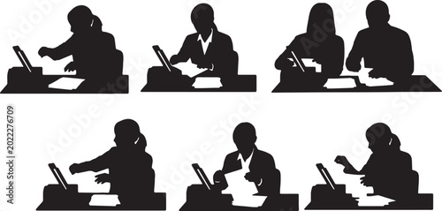Foto Black Solid Remote Legal Assistant Scanning Document Silhouettes Set of Six on W