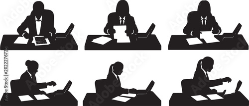 Foto Black Solid Remote Legal Assistant Scanning Document Silhouettes Set of Six on W