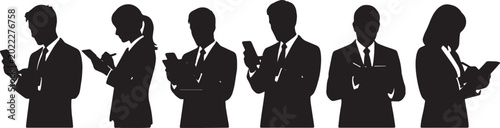 Foto Black Solid Remote Marketing Manager Smartphone Clipboard Silhouettes Set of Six