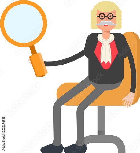 Φωτογραφία Judge Character Sitting and Holding Magnifier