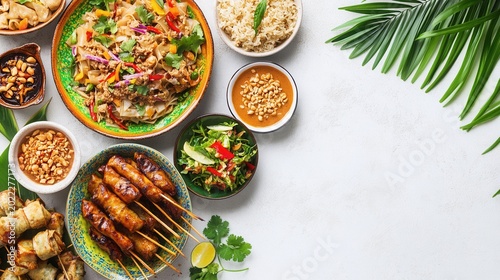 Thai Street Food Platter with Satay Skewers and Sides