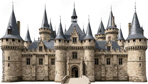 Schilderij op canvas Medieval stone castle fortress with towers turrets and detailed architecture his