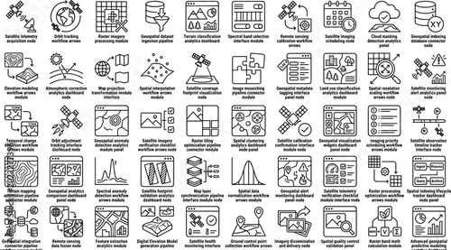 Fotografija Satellite geospatial analytics outline icon collection with remote sensing data