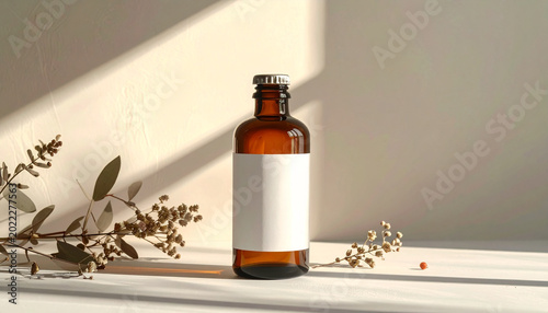 Amber bottle with blank label