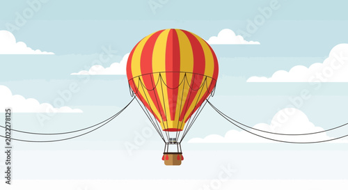 Hot Air Balloon Flying Over Clouds, Travel Adventure