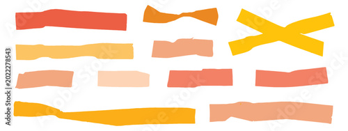 Konstfotografi Orange scotch tape icon set, red and pink adhesive tape pieces