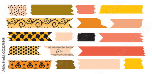 Tableau sur toile Orange scotch tape icon set, red and pink adhesive tape pieces