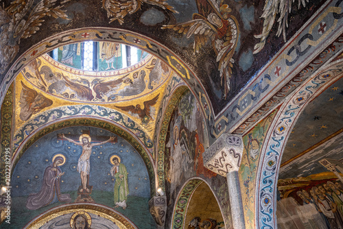 Photos Colourful religious motifs and frescoes painted inside Ruzica Church, a Serbian Orthodox church located in the Belgrade Fortress, above the Rivers Sava and Danube, Serbia