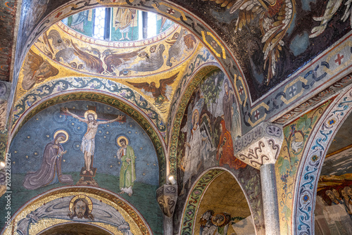 Obraz na płótnie Colourful religious motifs and frescoes painted inside Ruzica Church, a Serbian Orthodox church located in the Belgrade Fortress, above the Rivers Sava and Danube, Serbia