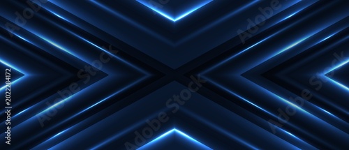 Foto Dark blue glowing neon lines forming a sharp symmetrical x shape against a black