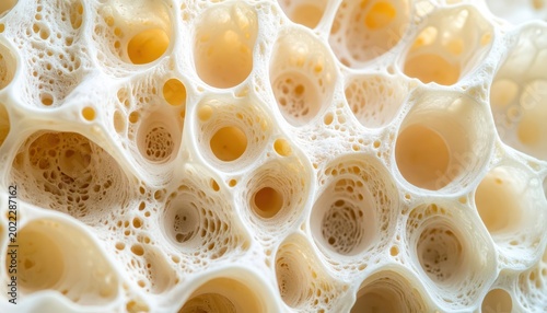 Super macro of natural sea sponge surface showing a solid labyrinth of porous cream cells, organic marine texture and delicate aquatic structure.