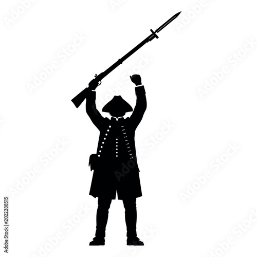 Foto Silhouette of a Revolutionary War Soldier Raising a Musket.