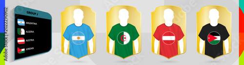 Fotografía Group J Football Teams Jersey Mockup with Argentina, Algeria, Austria, Jordan Flags