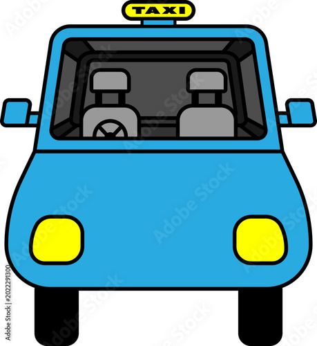 Front View of a Taxi Cab with Interior Illustration