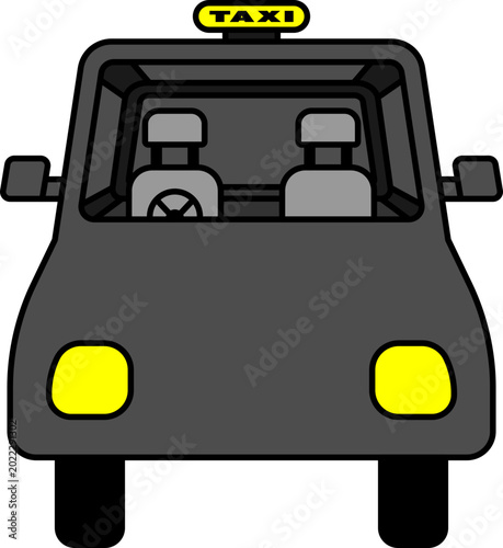Front View of a Taxi Cab with Interior Illustration