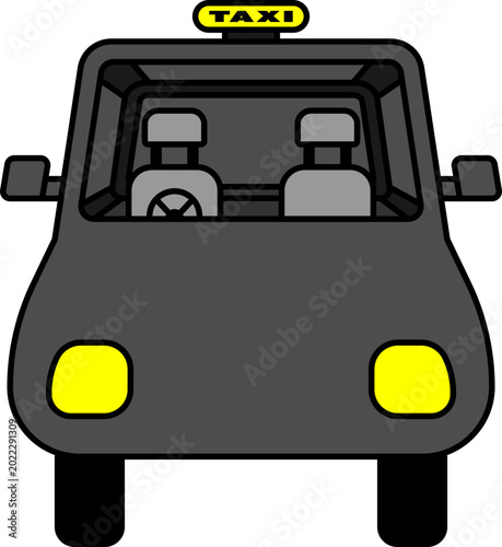 Front View of a Taxi Cab with Interior Illustration