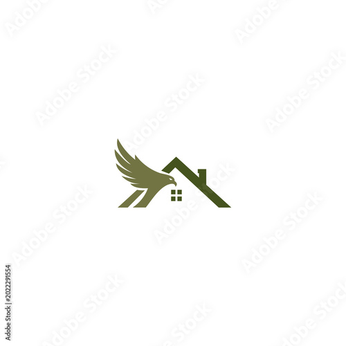 Elegant minimalist graphic depicting a soaring eagle integrated with a contemporary house roof, symbolizing strength, security, and aspirational growth in property and real estate ventures
