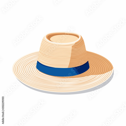 Straw Hat with Blue Ribbon