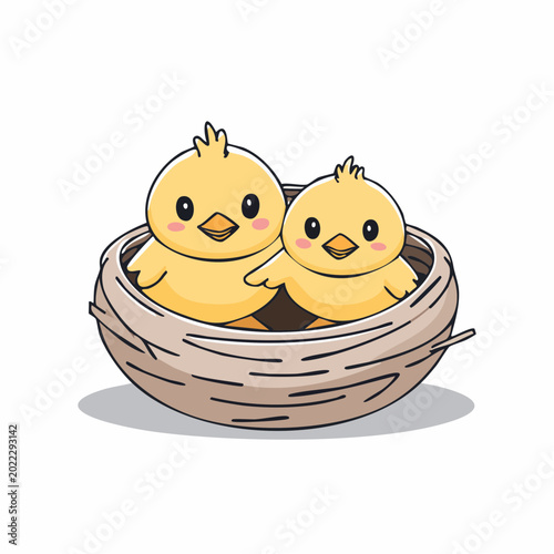 Two Cute Yellow Chicks in a Nest