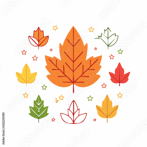 Autumn Leaves and Stars Illustration