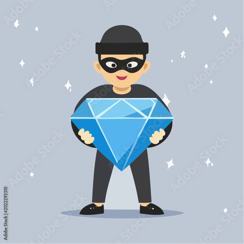 Cartoon Thief Holding a Large Diamond
