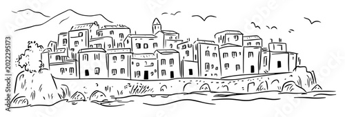 Tableau sur toile santorini oia village greek island sketch