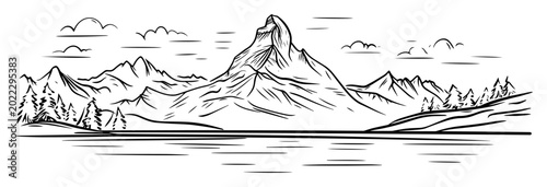 Cuadro en lienzo matterhorn swiss alps mountain lake sketch