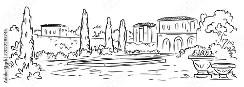 Photography villa borghese gardens rome fountain sketch vector