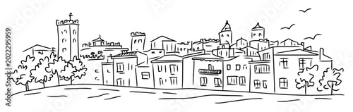 Billede på lærred san gimignano skyline historic towers sketch vector