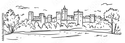 Konstfotografi carcassonne medieval fortress in france hand drawn