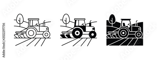 Photos Tractor Plowing Field Icons, Agricultural Machinery Vector Graphics, Farming Sce