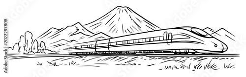 Slika na platnu high speed train with mount fuji in background