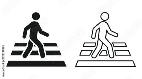 pedestrian crossing icon set black and white