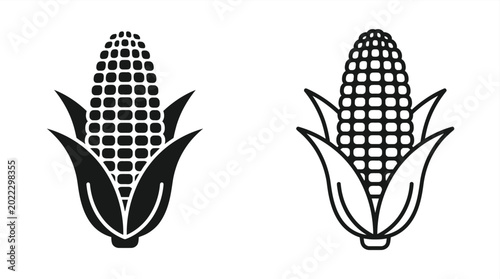 Corn cob icon set black and white illustration